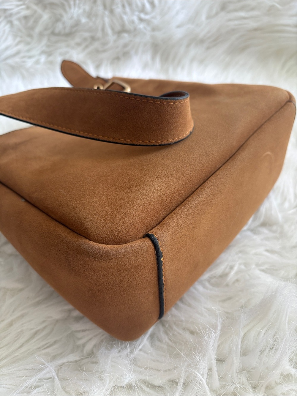 Coach Tan Suede Shoulder Bag with Turn-Lock Strap - Picture 12 of 16